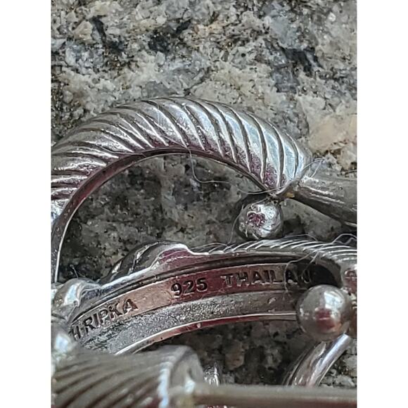 Judith Ripka 925 Sterling Silver Cable Rope Hoop Earrings Signed - Picture 6 of 6